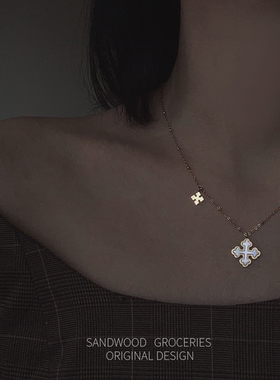 十字架白色贝母锁骨链项链