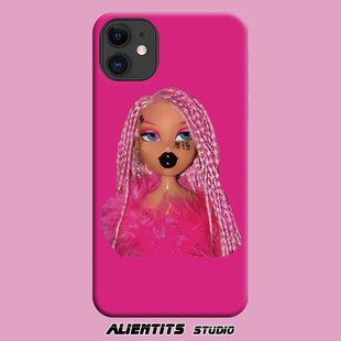 AlienTits原创 粉红复古芭比娃娃少女心适用于苹果安卓定制手机壳