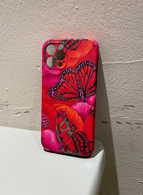AlienTits复古红色火焰蝴蝶夸张撞色设计适用于苹果iPhone安卓定制手机壳