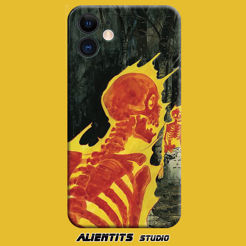 AlienTits暗黑火焰骷髅复古超现实艺术小众适用于苹果安卓手机壳