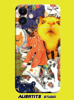猫咪可爱防摔插画日系苹果创意