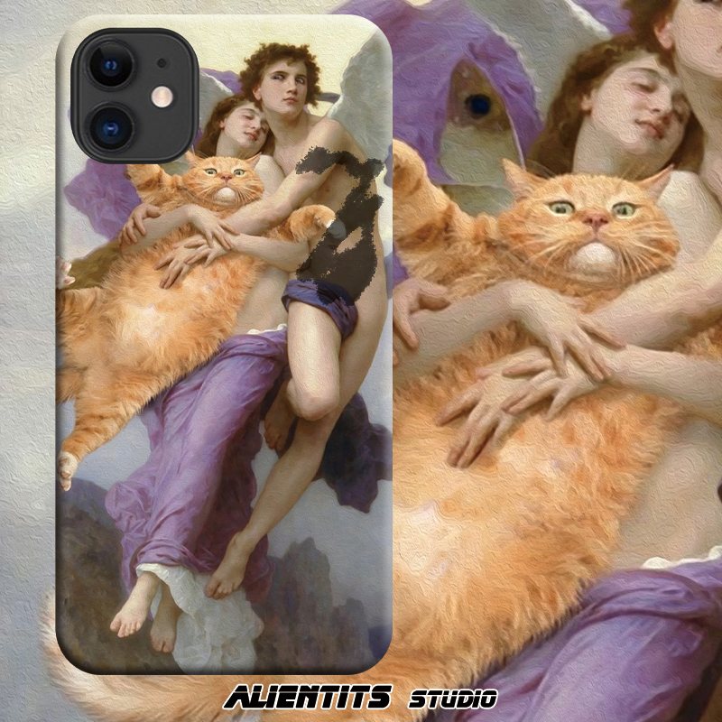 猫咪萌宠防摔油画艺术苹果复古