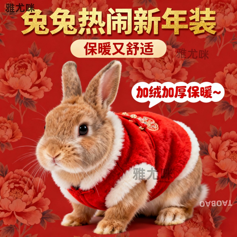 宠物小兔子新年衣服秋冬天防寒冷加厚宠物兔穿的棉衣服过冬保暖衣