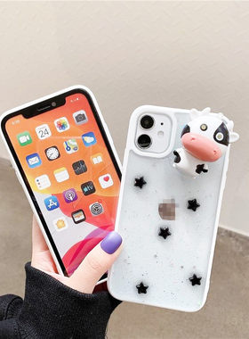 可发声发光奶牛手机壳可爱牛牛闪光灯立体水牛记套适用iPhone14立体12苹果华为创意13高级感会哞叫小牛的挂件
