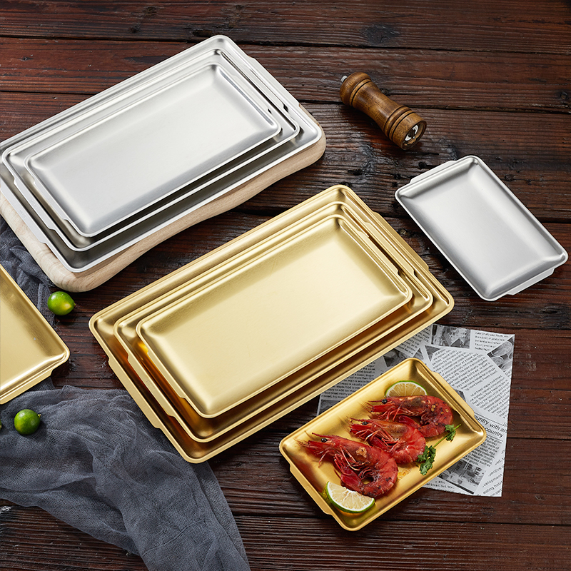 304不锈钢长方形盘金色烧烤盘