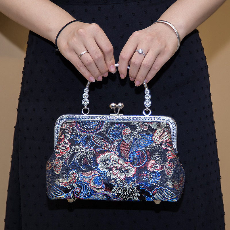 经典款 中国复古风银色口金手工布艺diy材料包【非成品】手提女包