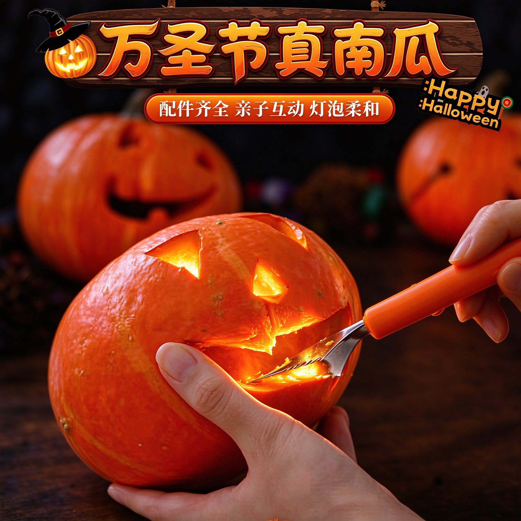 万圣节自制南瓜灯diy手工雕刻新鲜真南瓜儿童制作小南瓜材料工具