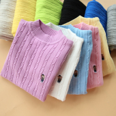 纯色 中大童线衫 儿童毛衣女童打底上衣男童针织衫 圆领小学生打底衫