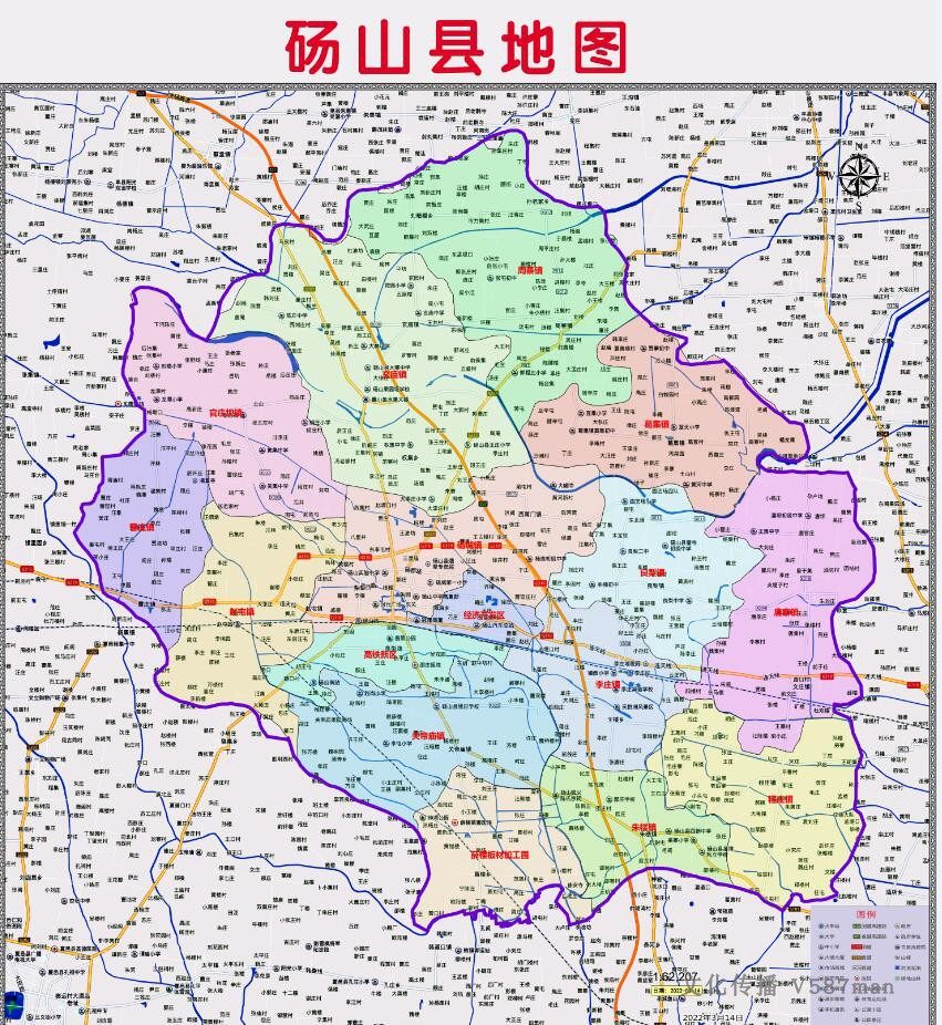 2022年3月安徽宿州市砀山县百度版行政交通旅游乡镇村落分布地图
