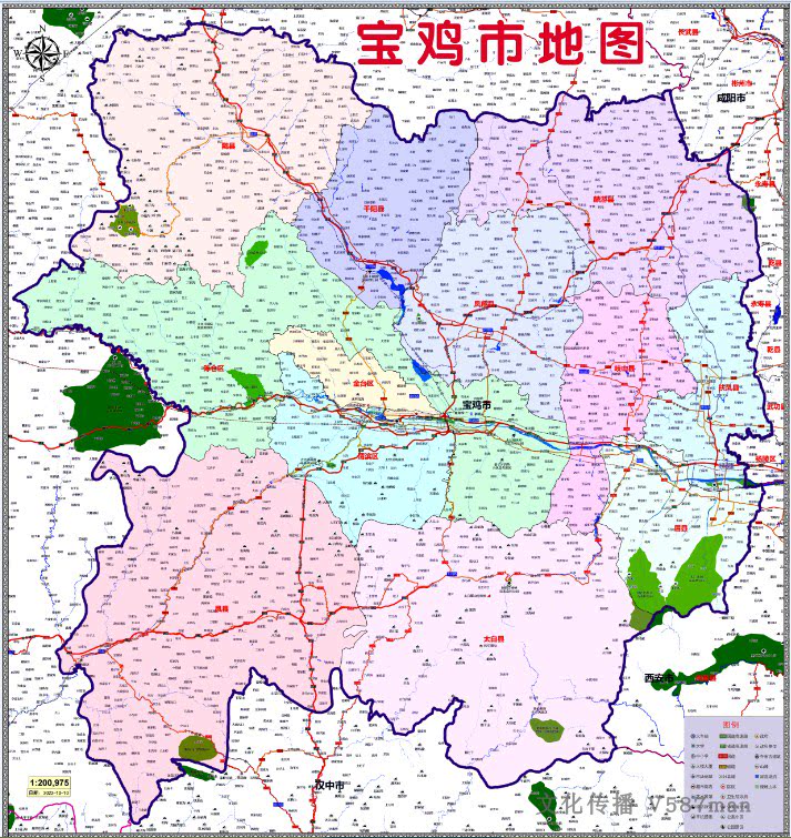 2022年10月陕西宝鸡市地图凤翔岐山扶风眉凤太白麟游千阳陇县陈仓