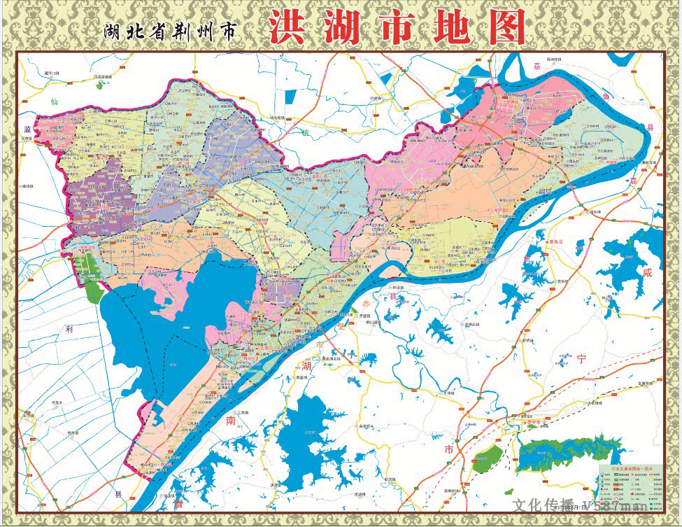 2023年湖北荆州市洪湖市行政交通旅游乡镇村落分布地图