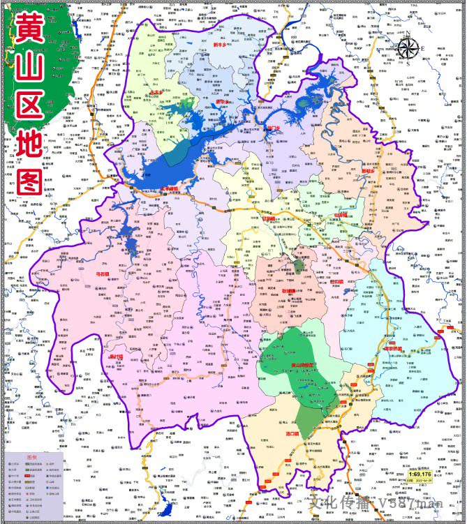 2022年6月安徽黄山市黄山区定制行政交通旅游乡镇村落分布地图
