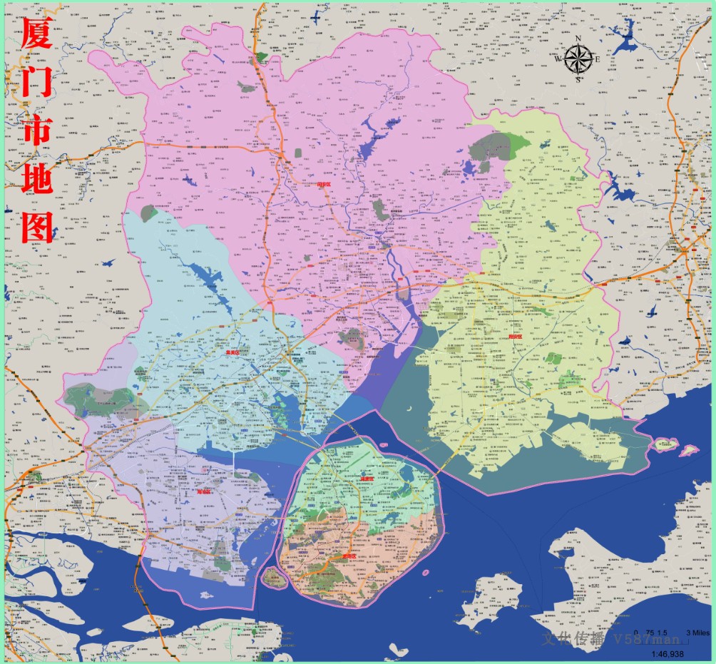 2020年福建厦门市百度版地图湖里海沧同安集美翔安思明区1.4x1.3m