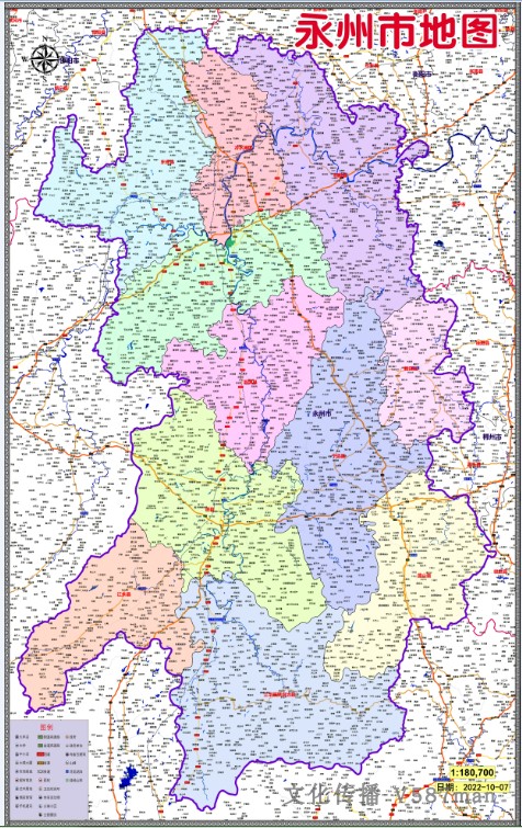 2022年10月湖南永州市行政地图东安祁阳双牌新田宁远江永道县零陵