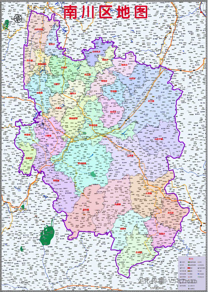 2021年9月重庆南川百度版行政交通旅游乡镇村落分布地图88x124cm