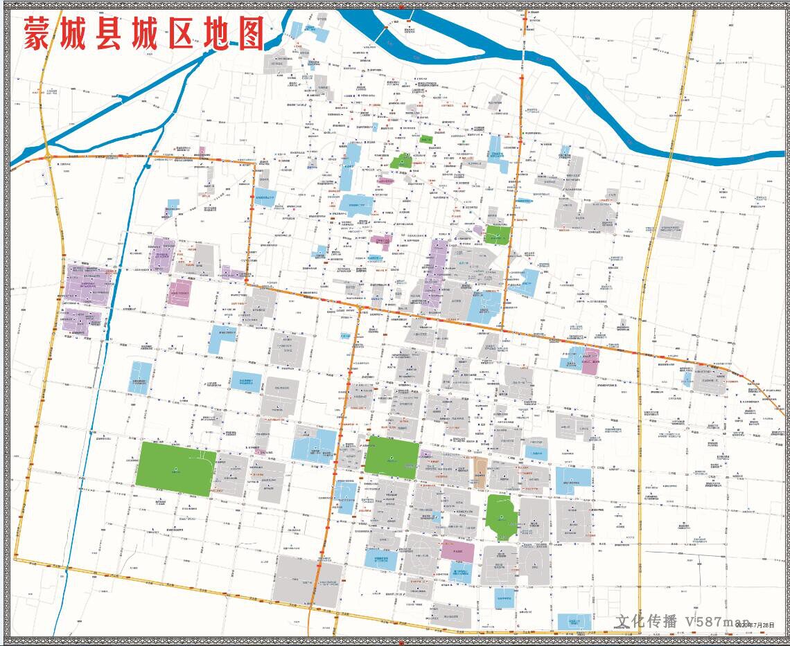 2020安徽省亳州市蒙城县主城区地图交通旅游街道小区房产楼盘学校