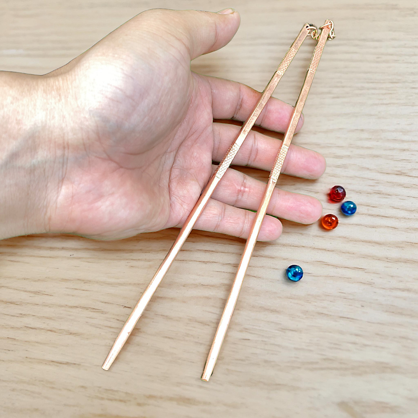 带链紫铜火箸手工锻打纯铜炭夹筷