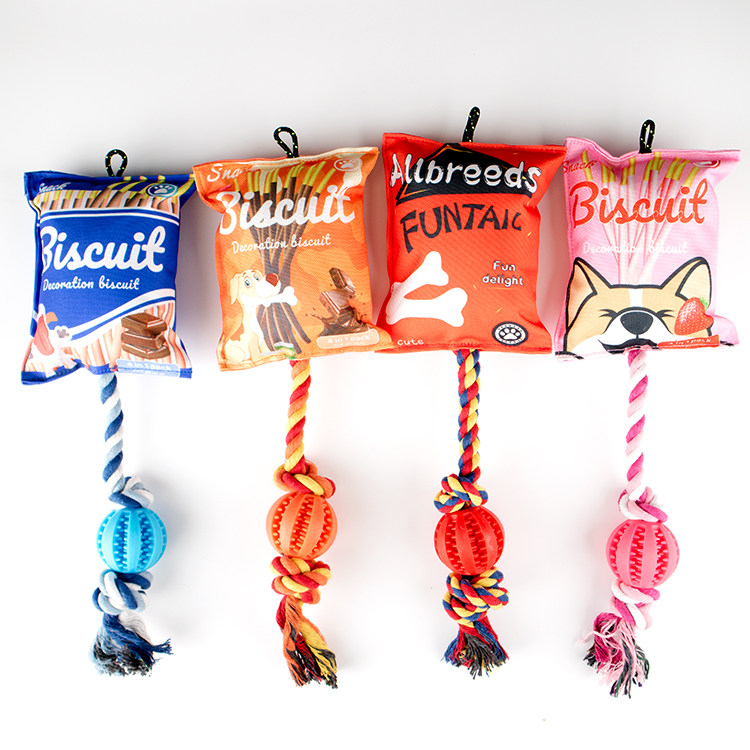 宠物用品 新款狗狗薯片玩具发声解闷磨牙棉绳拼接中大型互动玩具