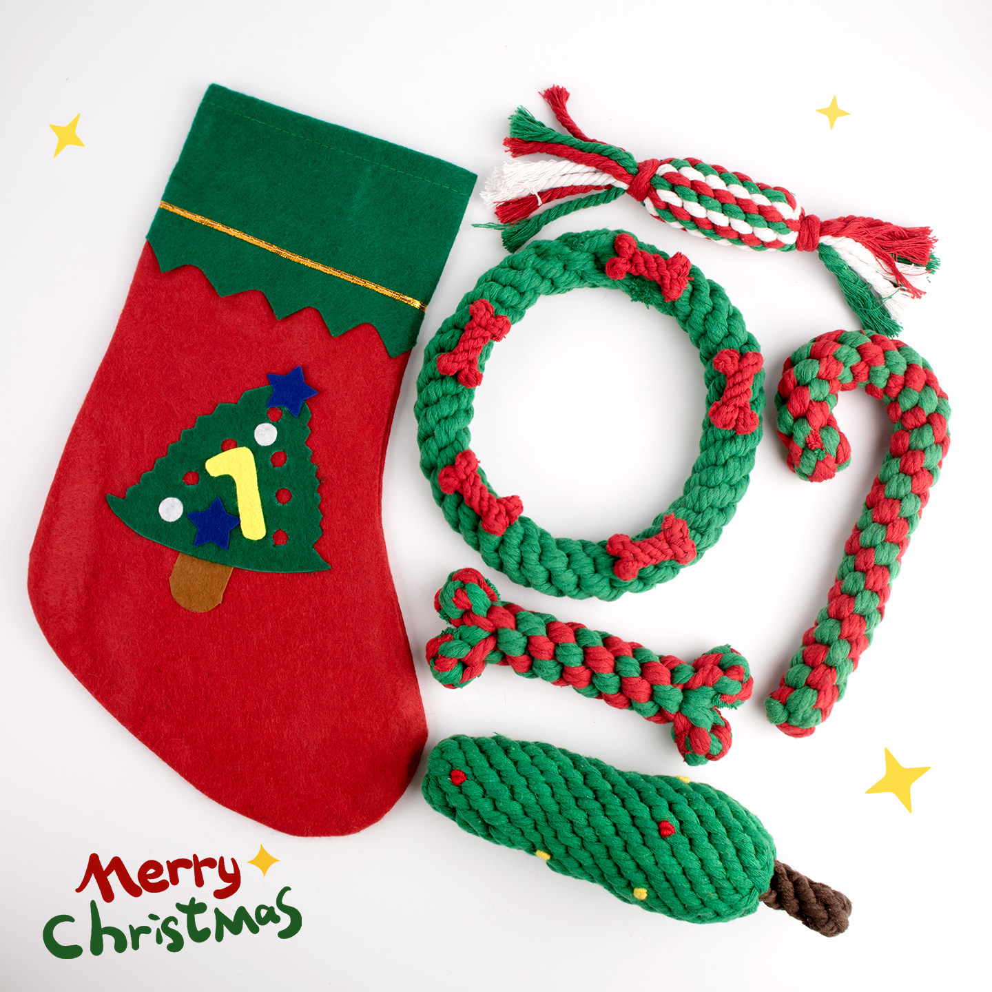 宠物狗狗圣诞节绳结玩具套装