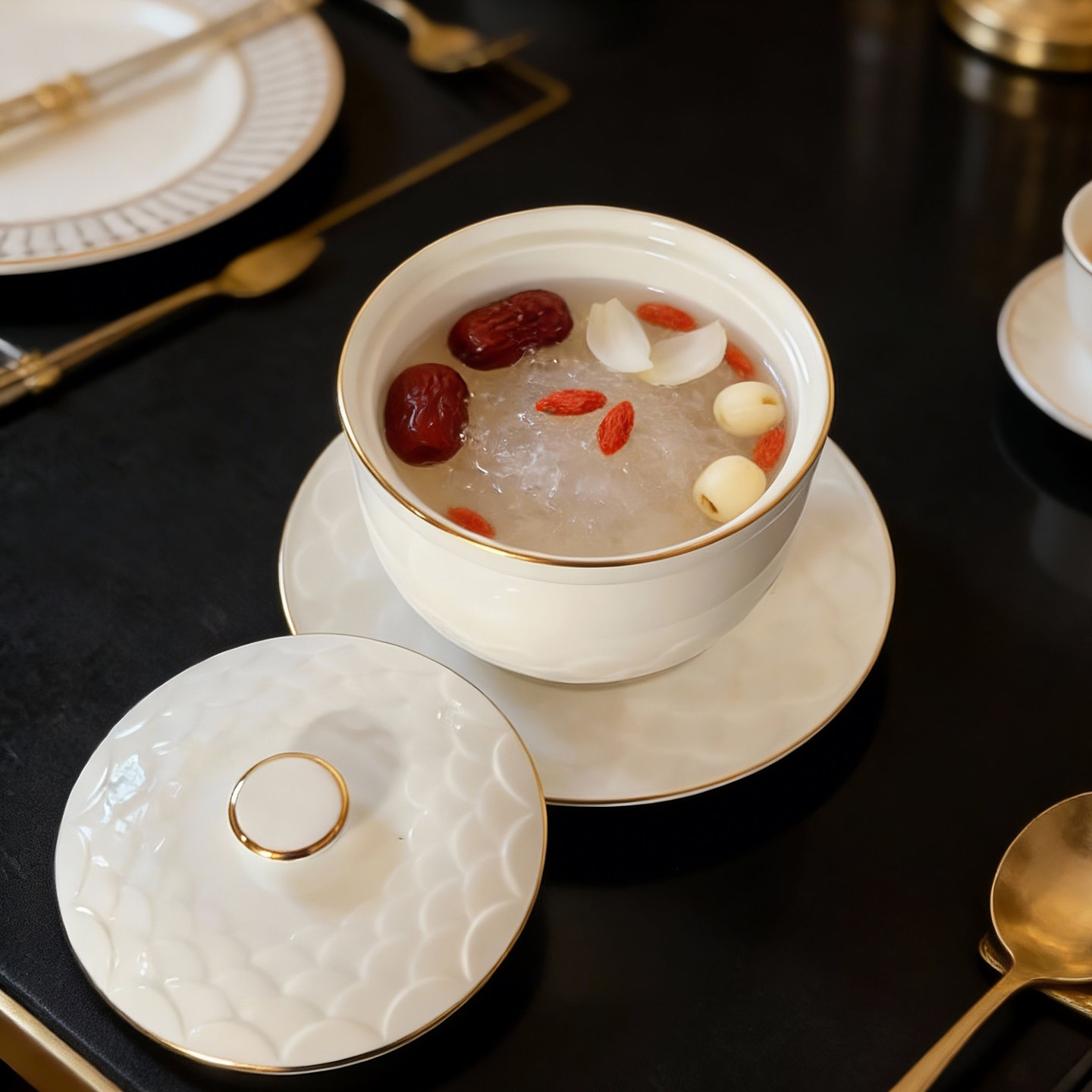 薄胎骨瓷燕窝炖盅带盖迷你隔水炖陶瓷纯白圆形汤盅小汤煲罐有盖碗