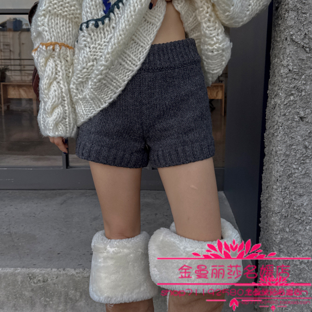 韩国官网正品代购2025年冬季新款气质时尚减龄松紧腰百搭针织短裤