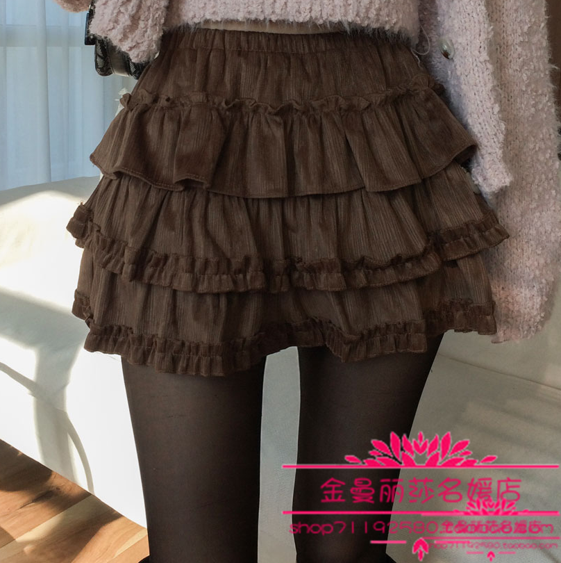 韩国官网正品代购2026年早春新款甜美时尚松紧腰木耳边蛋糕裙短裙