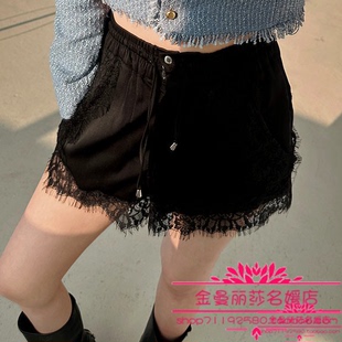 代购 睫毛蕾丝边拼接抽绳束腰短裤 2026年春季 时尚 新款 韩国官网正品