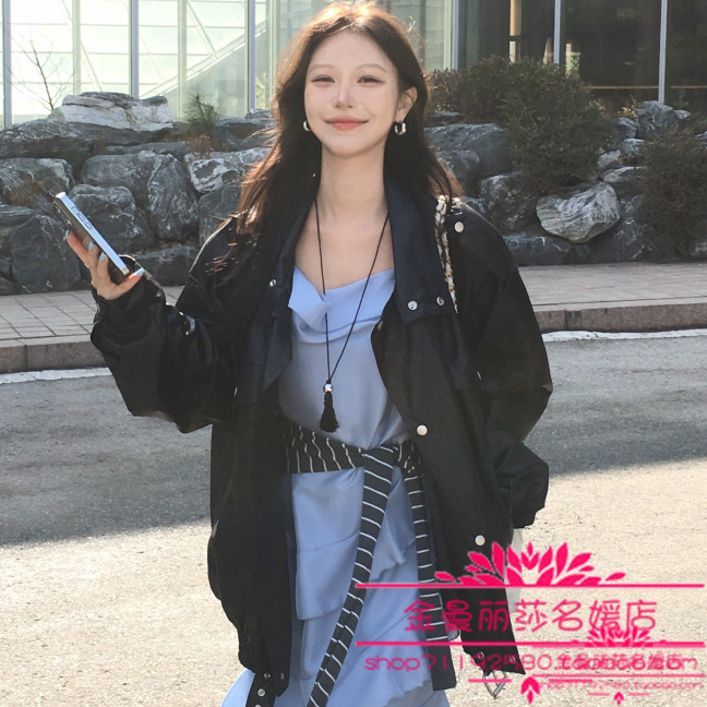 韩国官网正品代购2026年春新款气质时尚钉扣立领拉链款皮衣短外套