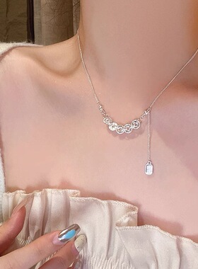 S925纯银五帝银钱币碎冰冰项链女轻奢高级感小众简约百搭锁骨链