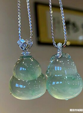 冰种翡翠玉吊坠葫芦挂件玻璃种翡翠佛公白冰玉坠镶嵌天然缅甸女款