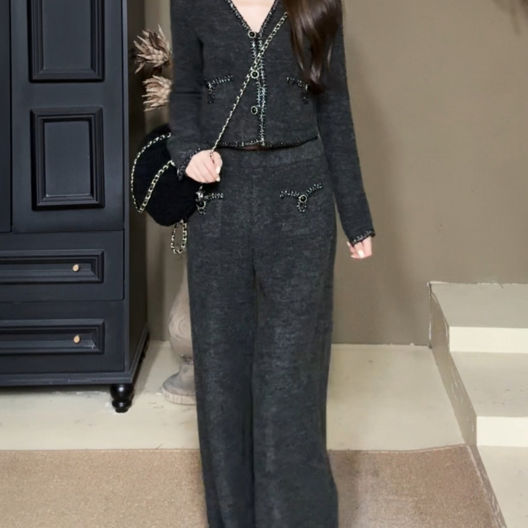 小香风羊毛针织开衫上衣短裙长裤