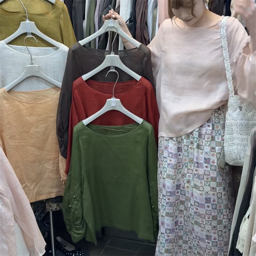 AT fashion2026法式气质苎麻衬衫宽松休闲松弛感圆领显瘦防晒衬衣