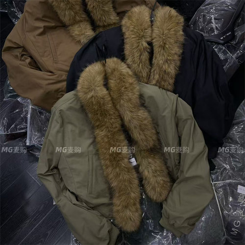 2025冬设计感可拆卸仿真环保狐狸毛弯刀袖廓形加厚羽绒内鸭绒外套