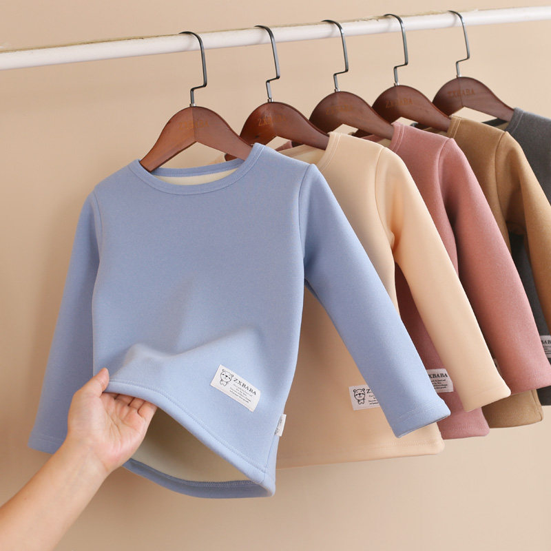CHILDRENS THICKENED PLUSH WARM AUTUMN COAT FOR WINTER BABY ROUND NECK BASE SHIRT T-SHIRT FOR STUDENTS BOYS AND GIRLS