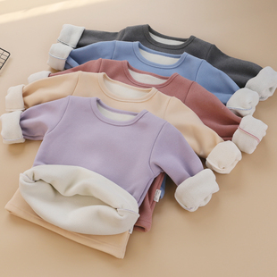 儿童加厚磨毛绒保暖秋衣过冬宝宝圆领打底衫T恤中大童内穿棉服