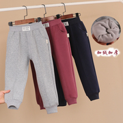 Children's cotton plus velvet casual pants autumn and winter children's clothing boys warm thickened sweatpants baby girls foreign style sports pants