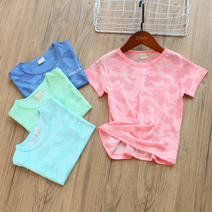 运动打底衫 夏潮男女童半袖 中大童网眼上衣 t恤衫 儿童迷彩速干短袖