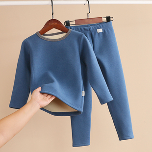 儿童发热绒加厚保暖内衣套装男童圆领打底衫秋裤宝宝女童过冬套服