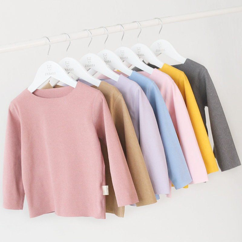 儿童磨毛德绒加厚保暖打底衫秋冬童装男女童无痕t恤衫秋衣中大童