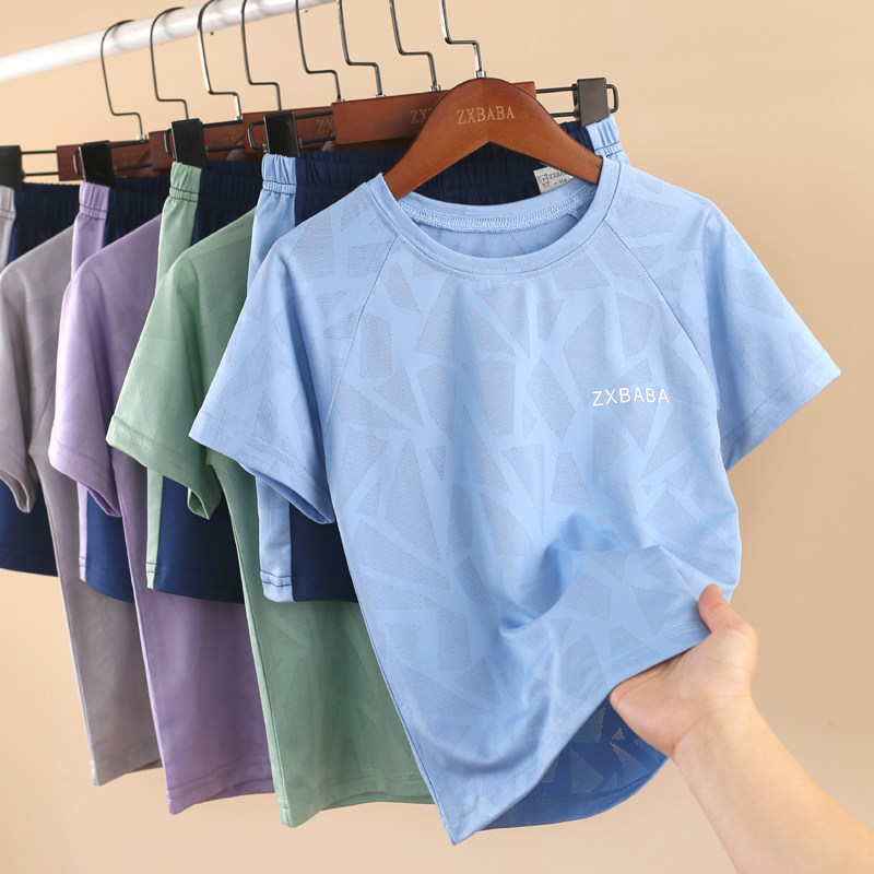 儿童速干网眼短袖T恤短裤套装夏男女童半袖衫运动五分裤套服洋气