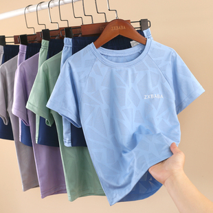 儿童速干网眼短袖T恤短裤套装夏男女童半袖衫运动五分裤套服洋气