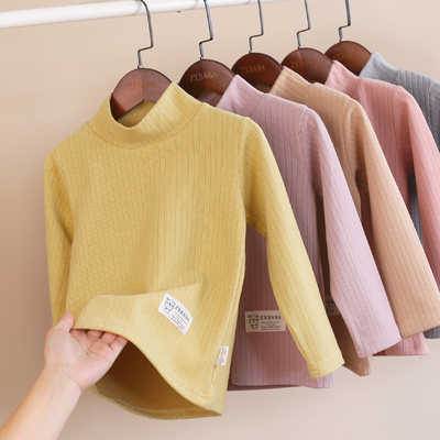 儿童磨毛保暖德绒半高领打底衫