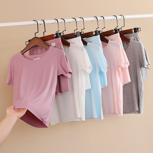 儿童短袖T恤短裤莫代尔套装男女童无痕半袖打底家居服中大童睡衣