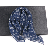 深蓝色小方巾丝巾女高档纱巾碎花中国风百搭100%桑蚕丝真丝围巾