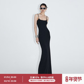 黑灰色针织细吊带连衣裙 ourhour 包臀修身 女设计感纯色内搭长裙