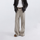 女春设计感加长拖地裤 水洗沙色高腰阔腿牛仔裤 毛边做旧 ourhour