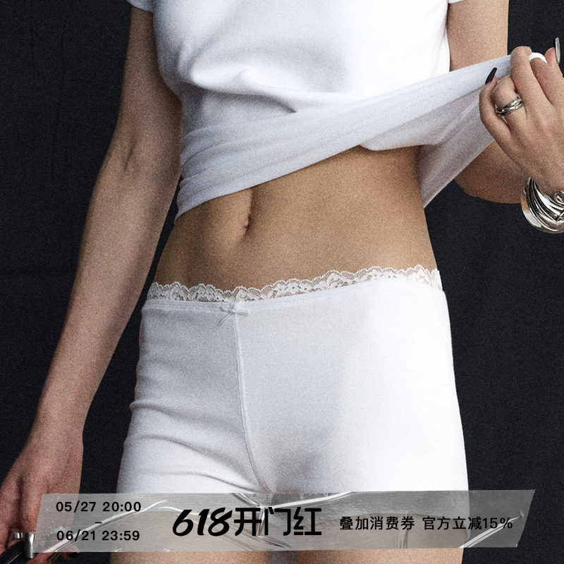 ourhour 叠穿神器 白色黑色蕾丝花边蝴蝶结打底裤 女夏设计感热裤