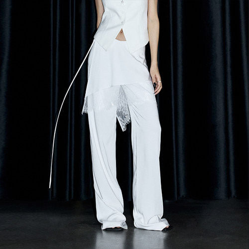 ourhourV腰蕾丝假两件系带裙裤