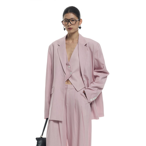 ourhour粉高智感老钱两粒扣西装