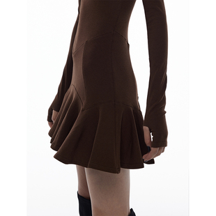 ourhour 小众原创设计师款女装小高领长袖荷叶边连衣裙秋季打底裙